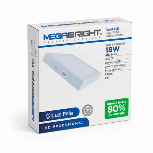 MEGABRIGHT® Panel Cuadrado Sobrepuesto LED 18 wts.