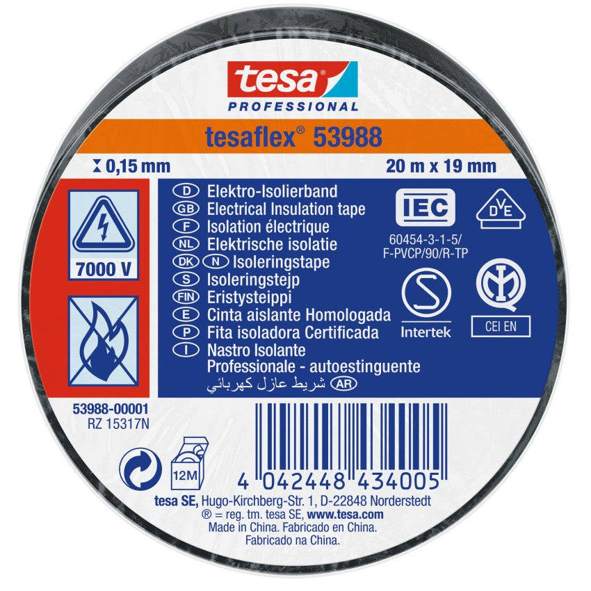Tesa® Cinta Eléctrica Negro Profesional 19mm. x 20mts.