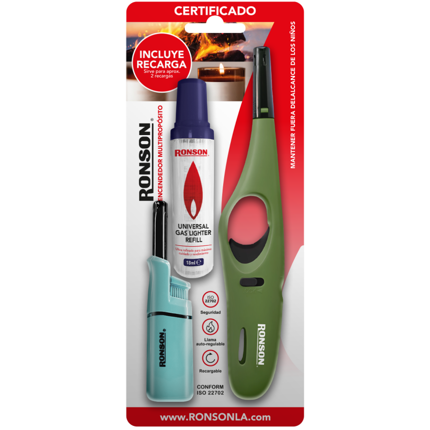 RONSON® Pack Encendedores Peque + Tubo Corto + Gas