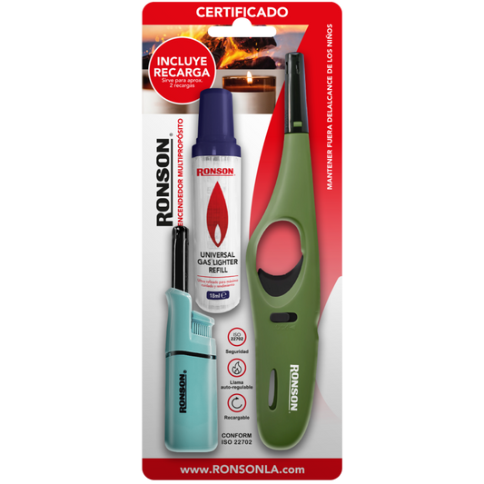 RONSON® Pack Encendedores Peque + Tubo Corto + Gas