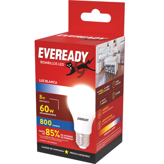 EVEREADY® AMPOLLETA LED 8WTS LUZ FRIA